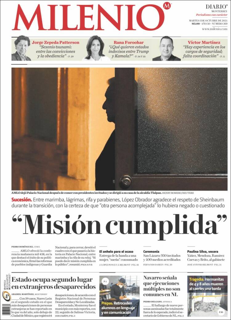 Portada de Milenio de Monterrey (México)