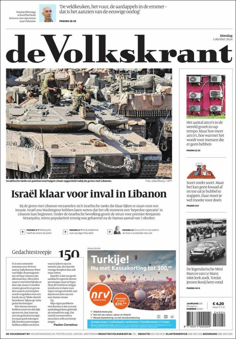 Portada de De Volkskrant (Pa&iacute;ses Bajos)
