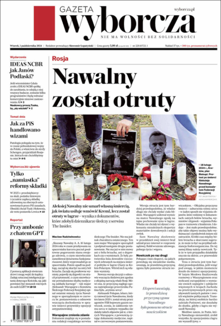 Portada de Gazeta Wyborcza (Polonia)
