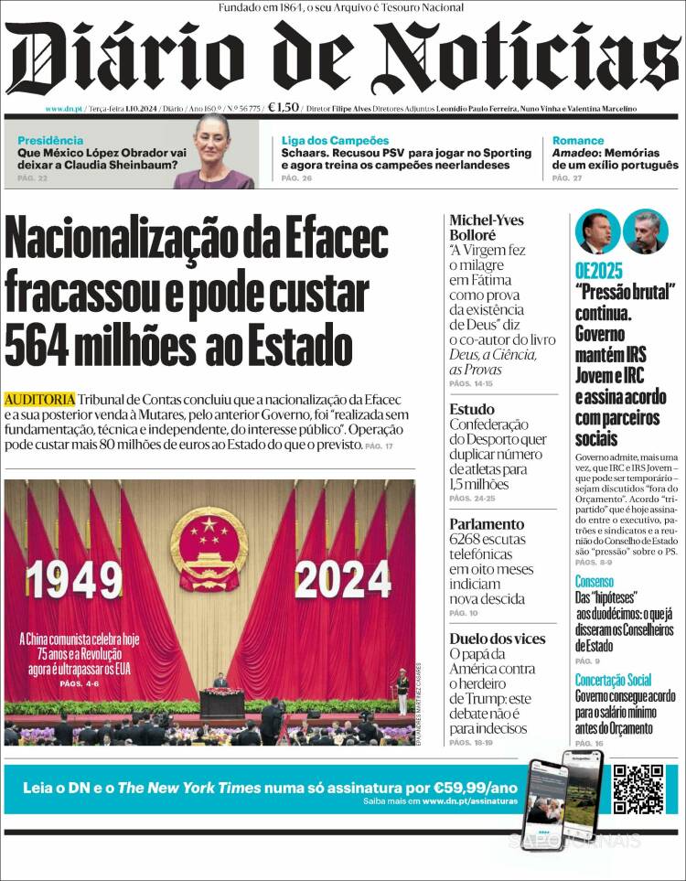 Portada de Diário de Noticias (Portugal)