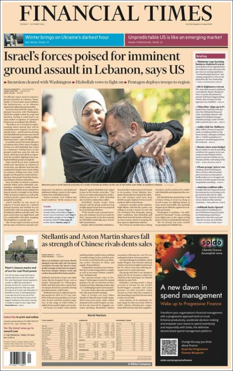 Portada de Financial Times (Reino Unido)