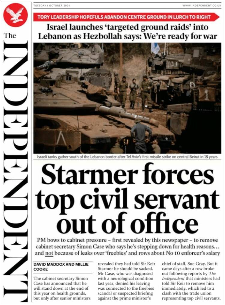 Portada de The Independent (Reino Unido)