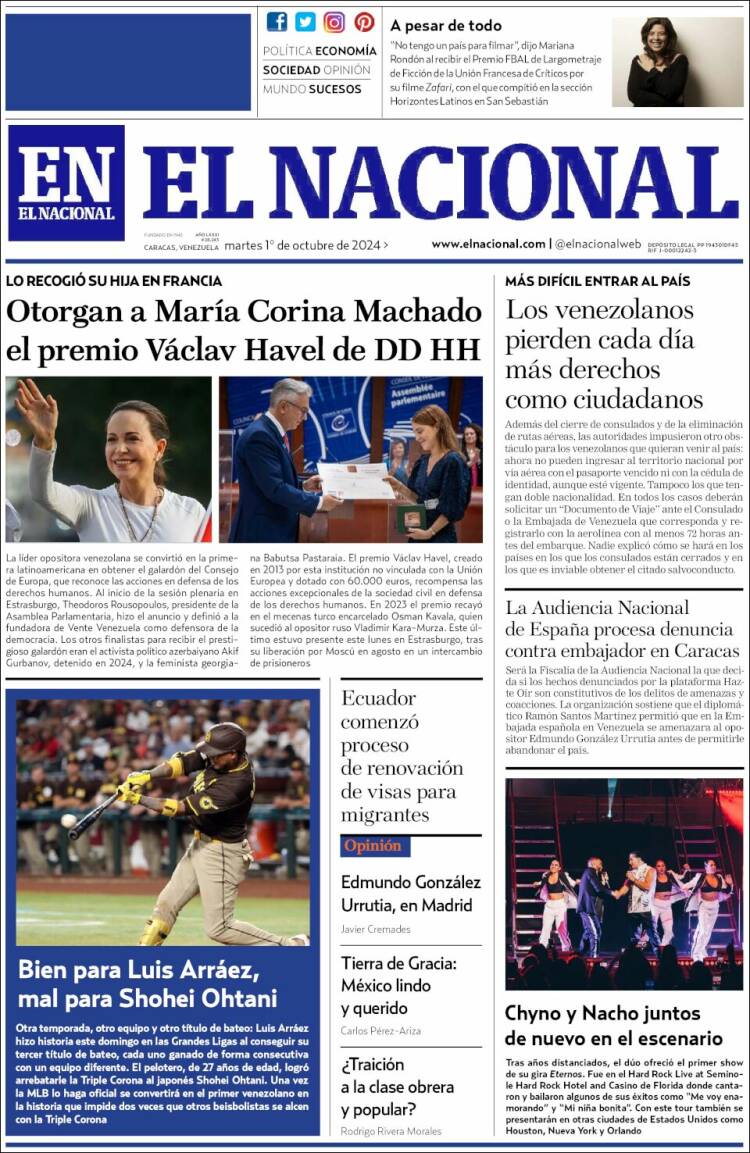 Portada de El Nacional (Venezuela)
