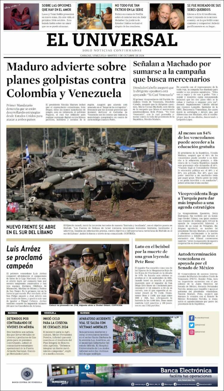 Portada de Universal (Venezuela)