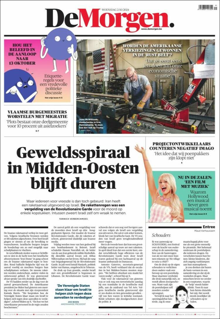 Portada de De Morgen (Belgium)