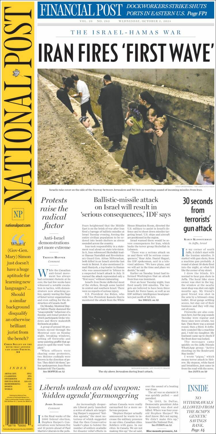 Portada de The National Post (Canadá)