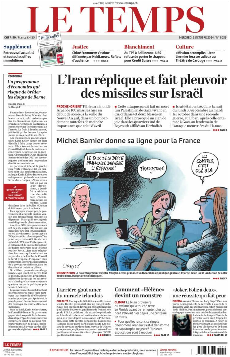 Portada de Le Matin (Suiza)