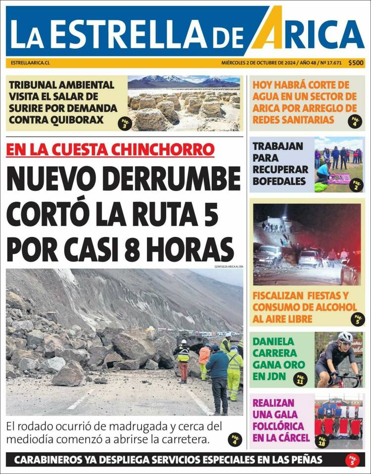 Portada de La Estrella de Arica (Chile)