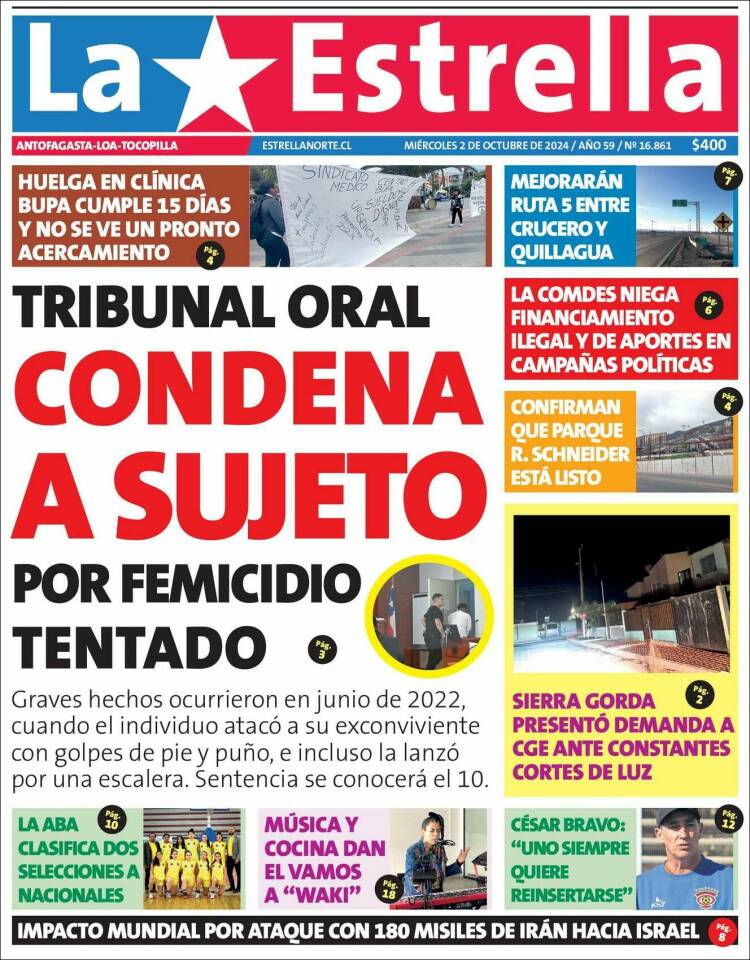 Portada de La Estrella de Tocopilla (Chile)