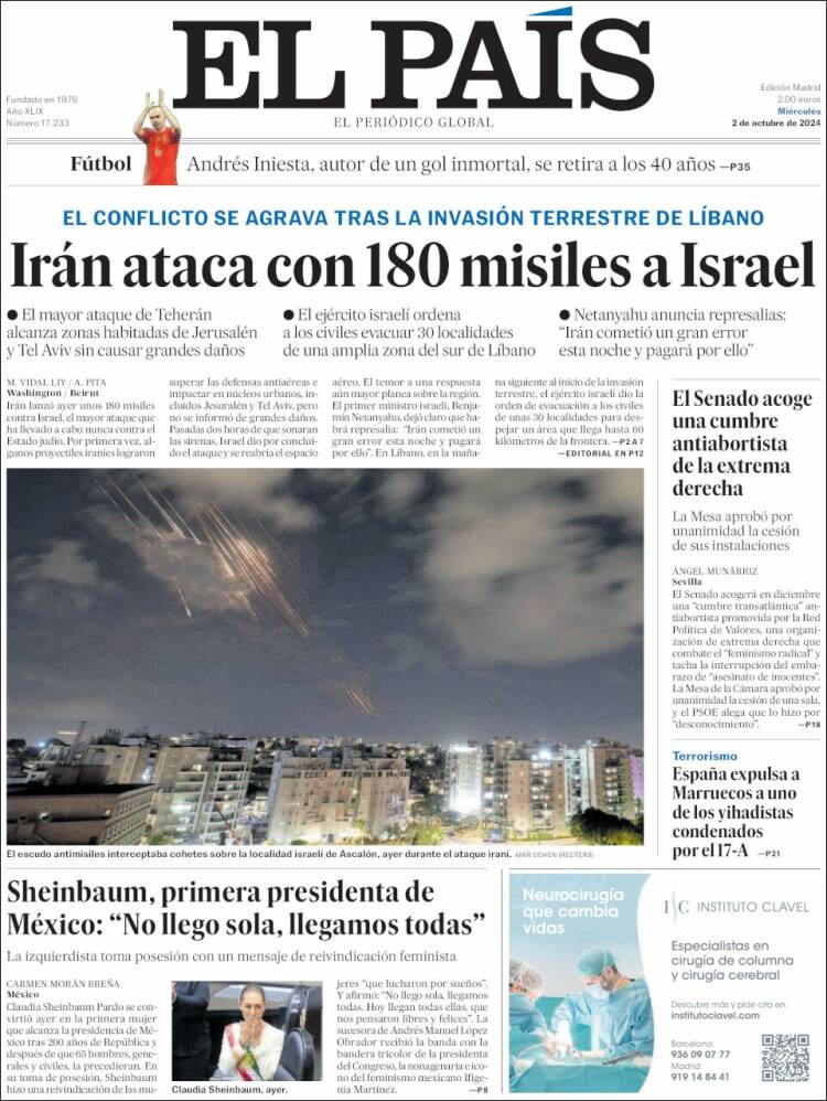 Portada de El País (España)