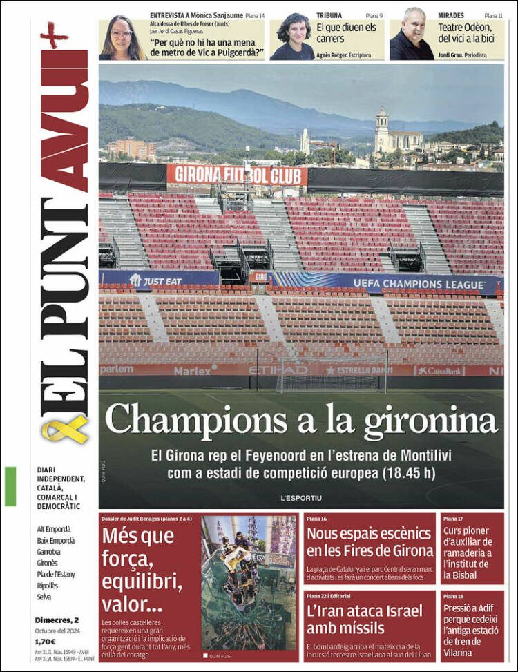 Portada de El Punt Avui - Girona (España)