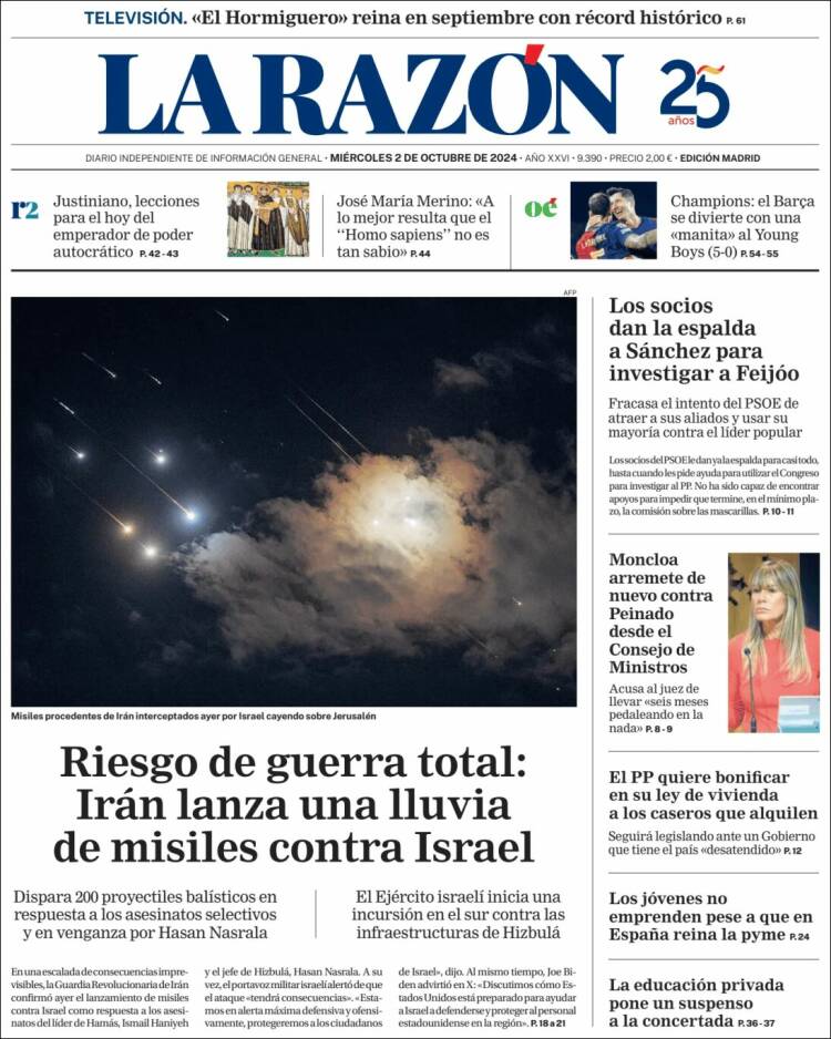 Portada de La Razón (España)