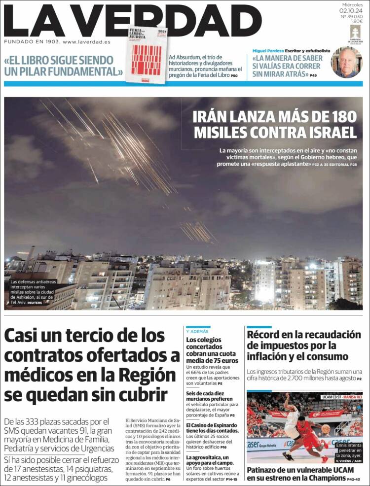 Portada de La Verdad de Murcia (España)