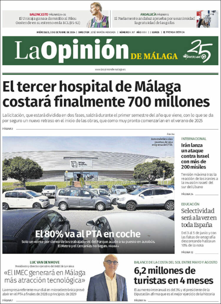 Portada de La Opinión de Málaga (España)