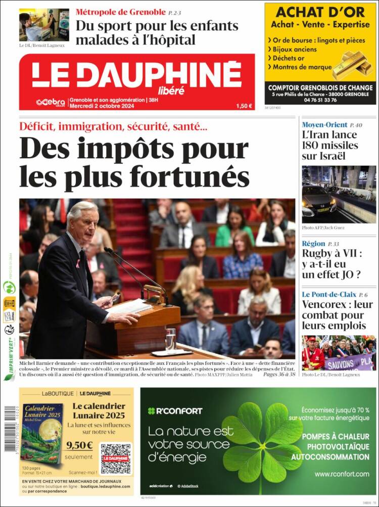 Portada de Le Dauphiné Libéré (Francia)