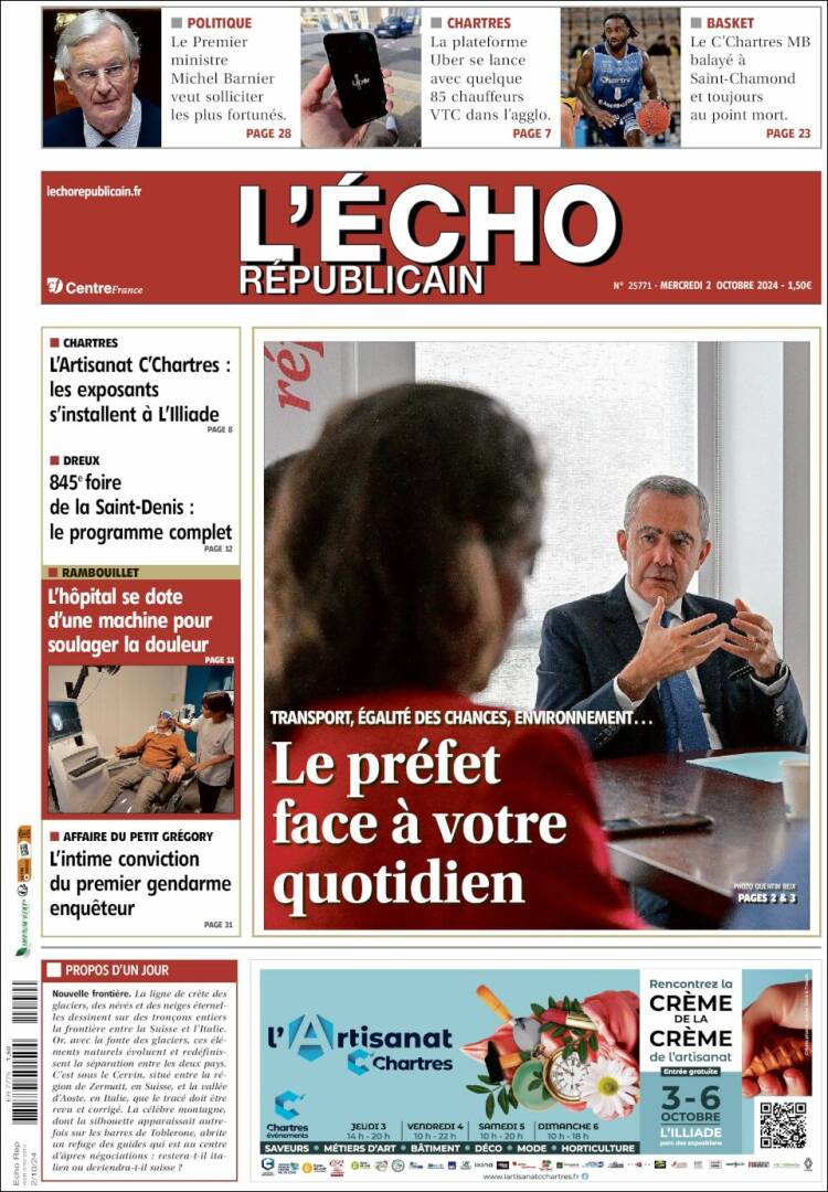 Portada de L'Echo Républicain (Francia)