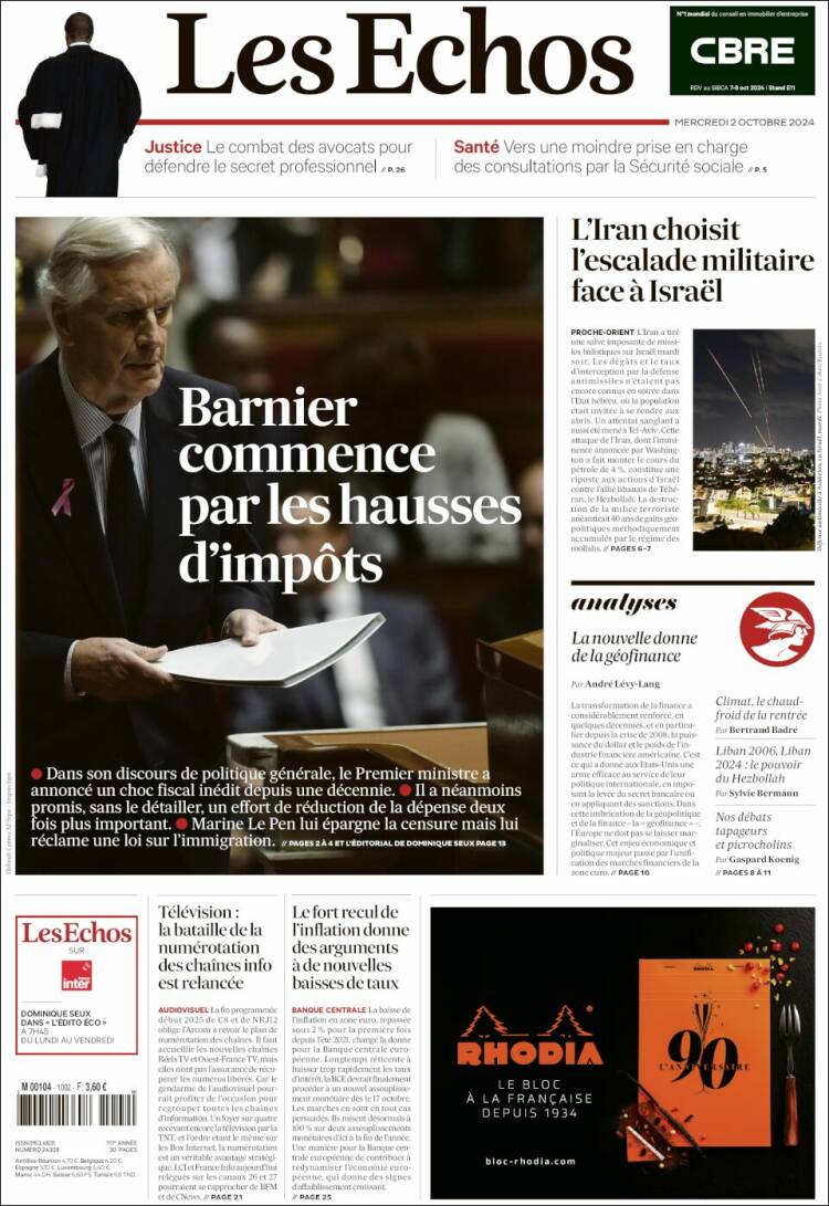 Portada de Les Echos (Francia)