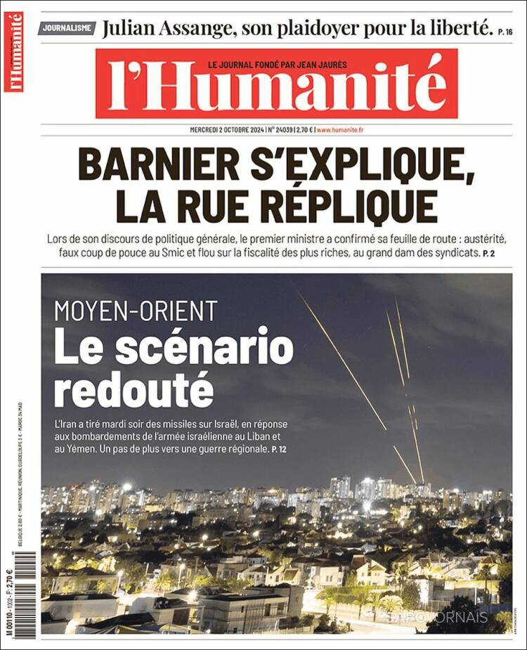 Portada de l'Humanite (Francia)