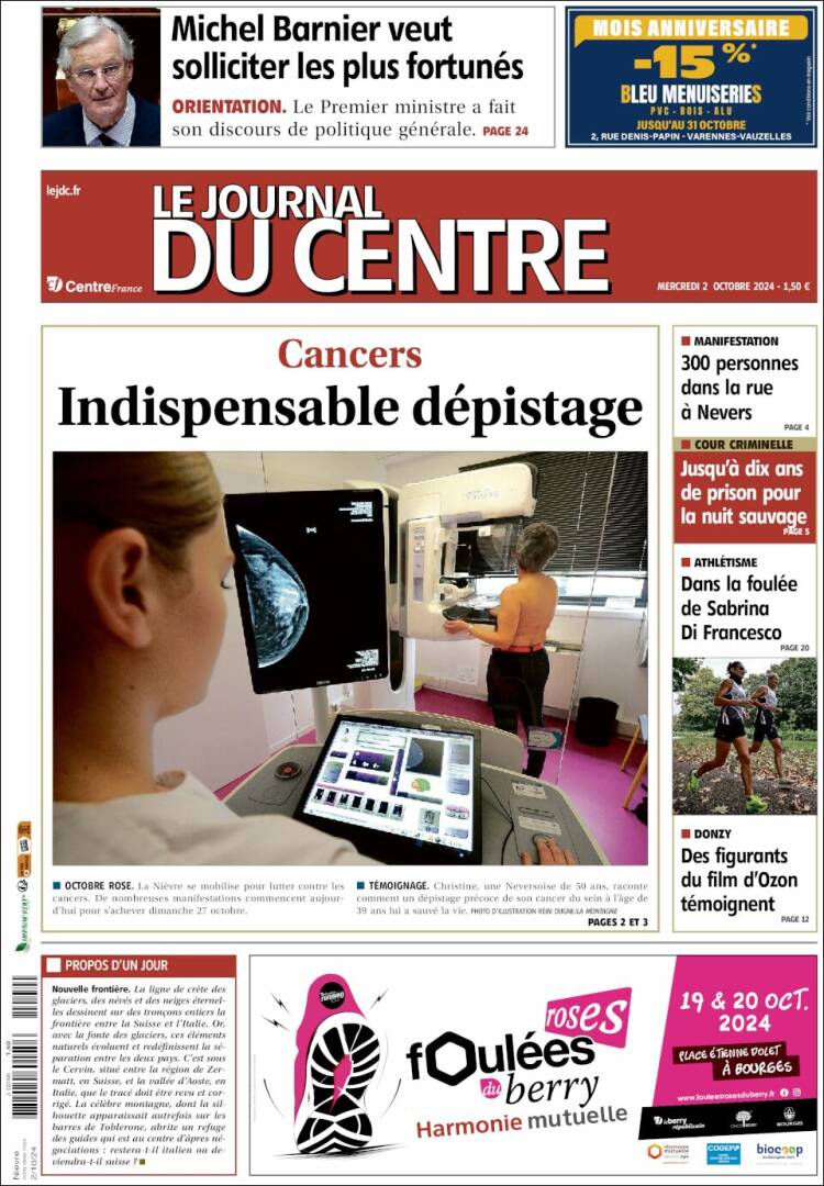 Portada de Le Journal du Centre (Francia)