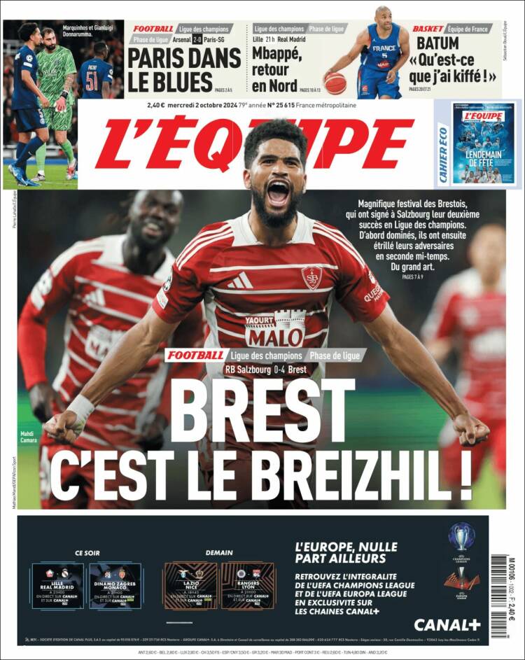 Portada de L'Equipe (Francia)