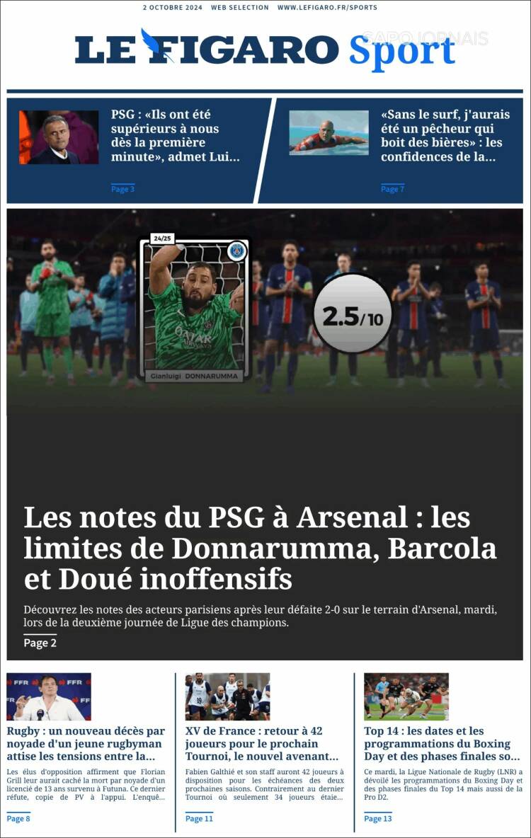 Portada de Le Figaro Sport (Francia)