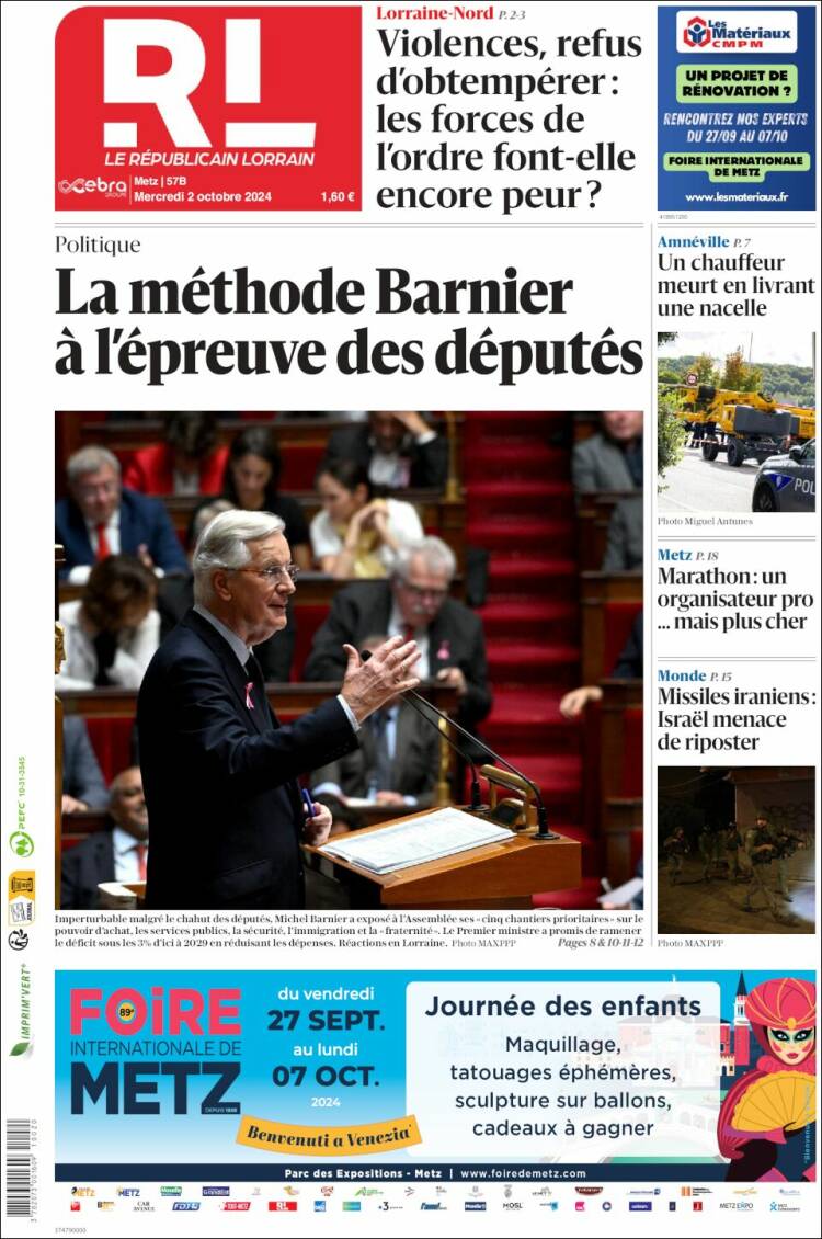 Portada de Le Republicain Lorrain (Francia)