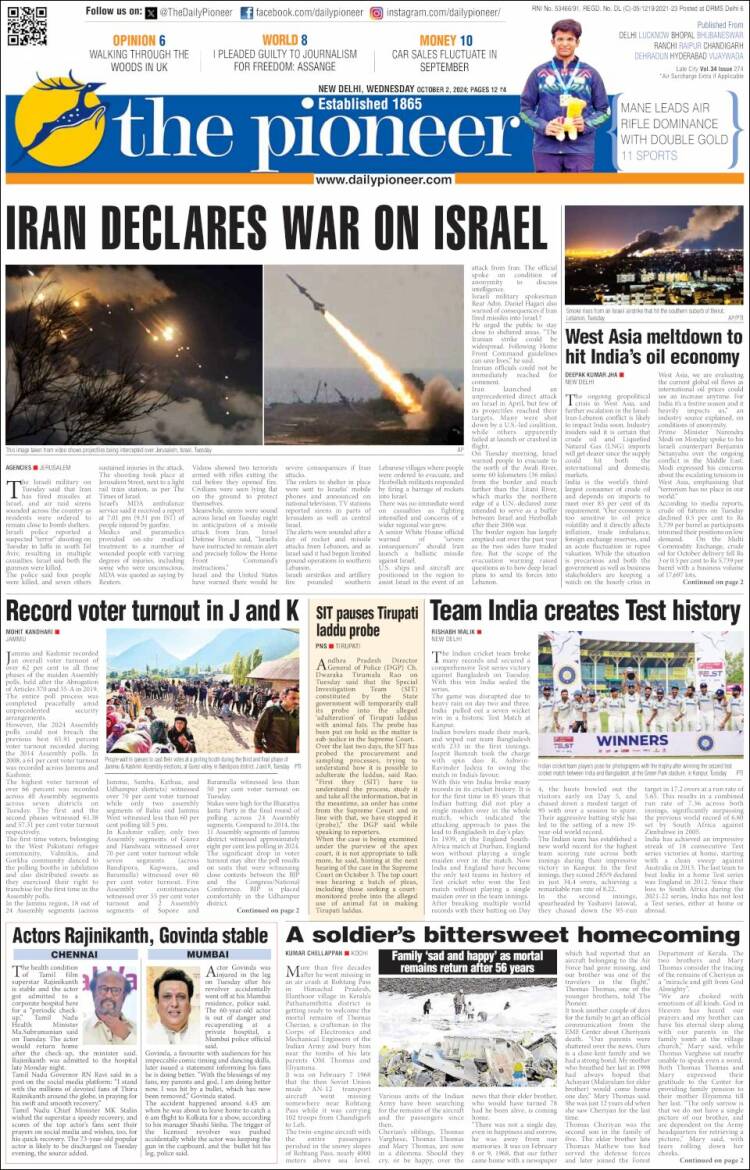 Portada de The Pioneer (India)