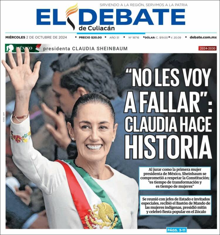 Portada de El Debate de Culiacán (México)