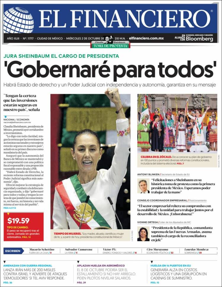 Portada de El Financiero (México)