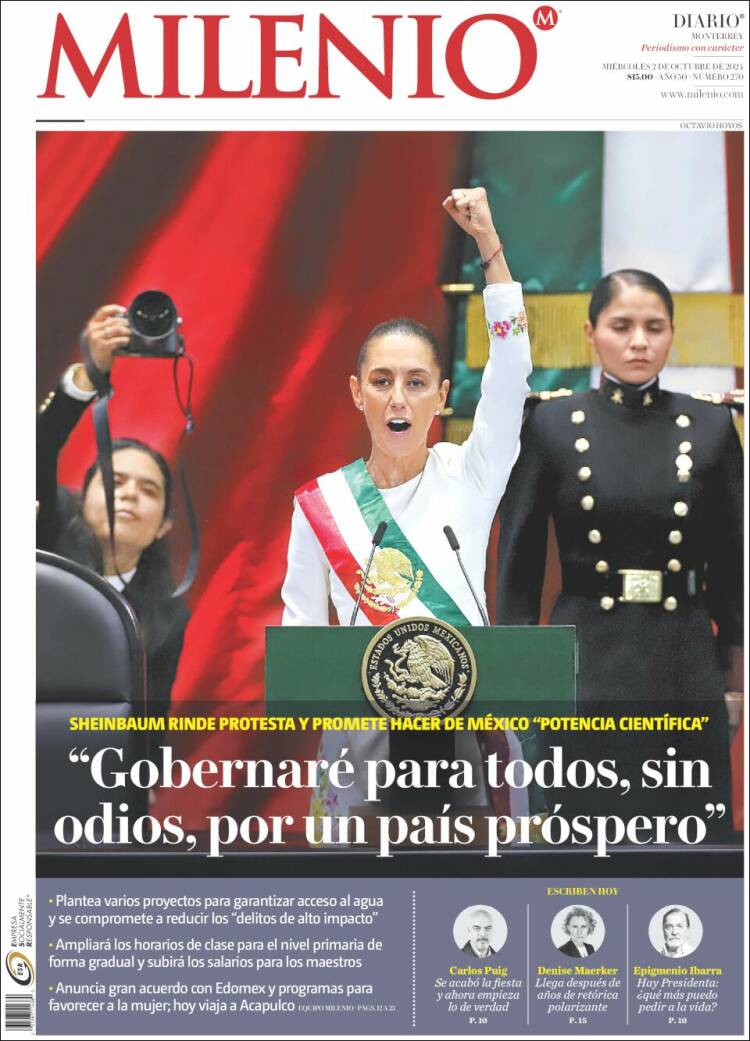 Portada de Milenio de Monterrey (México)