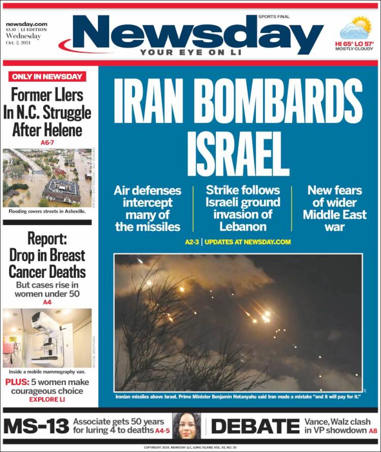 Portada de Newsday (USA)