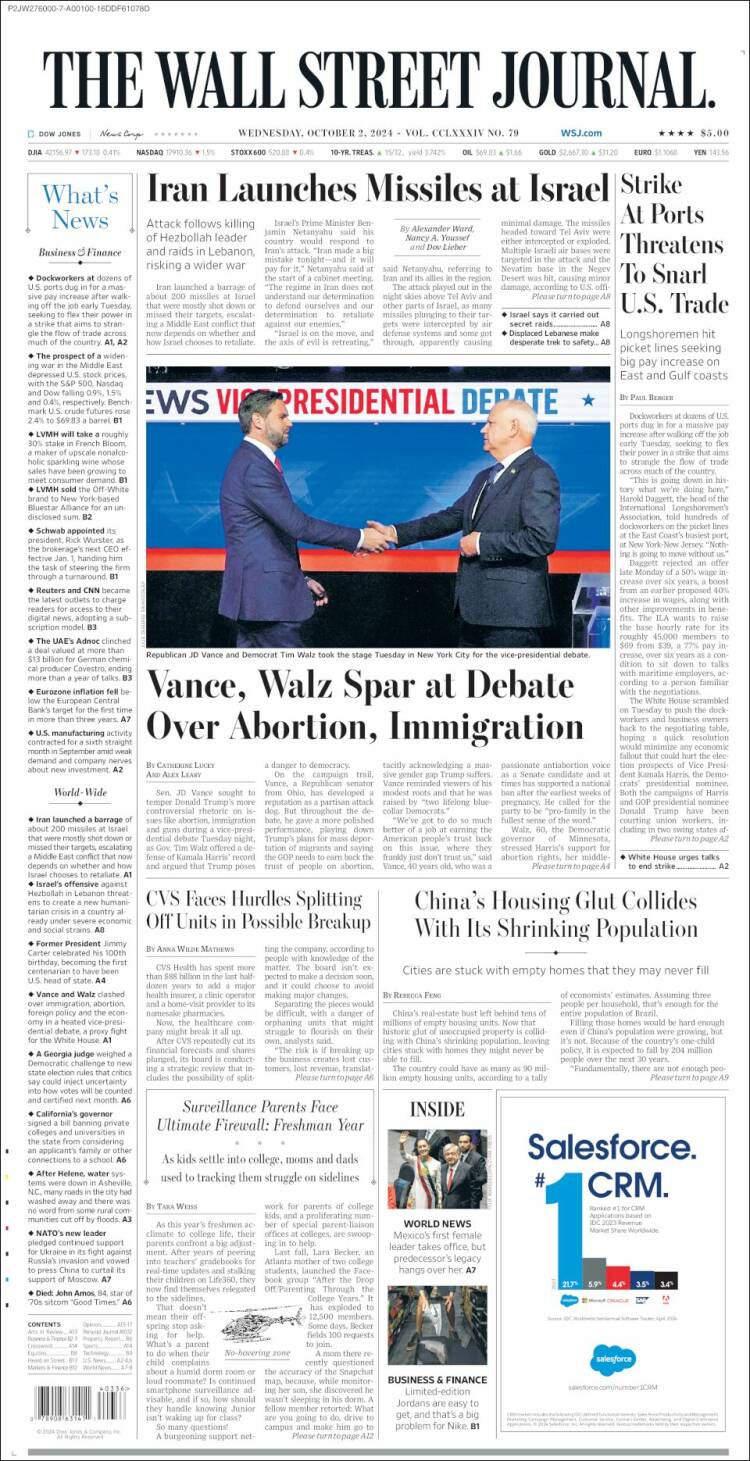 Portada de Wall Street Journal (USA)