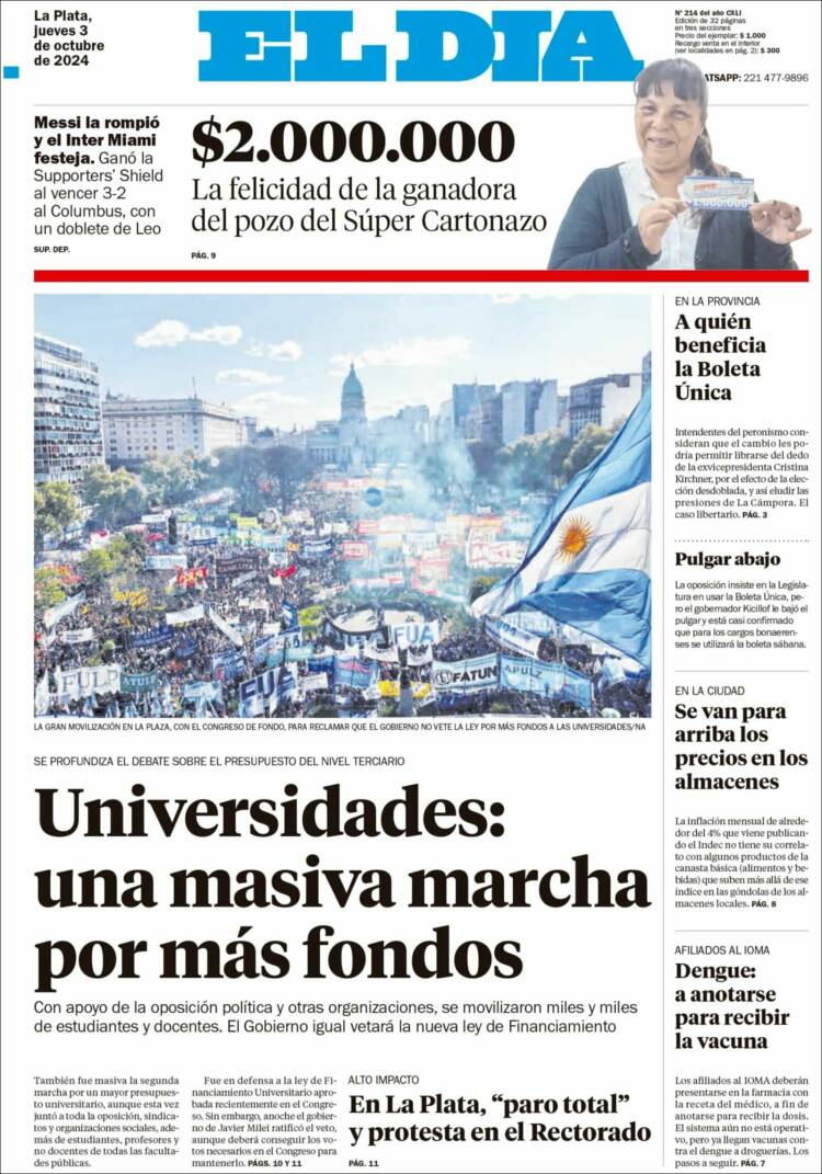 Portada de El Día de la Plata (Argentina)