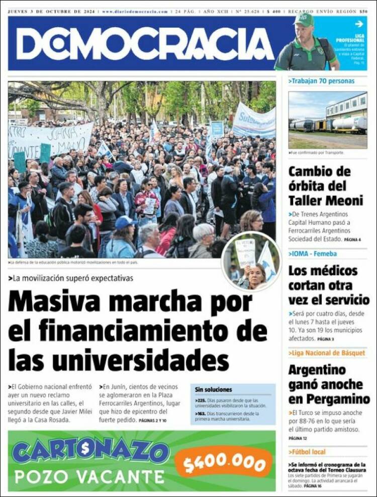 Portada de Diario Democracia (Argentina)