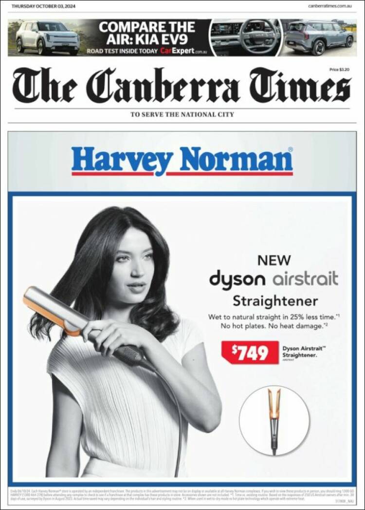 Portada de The Canberra Times (Australia)