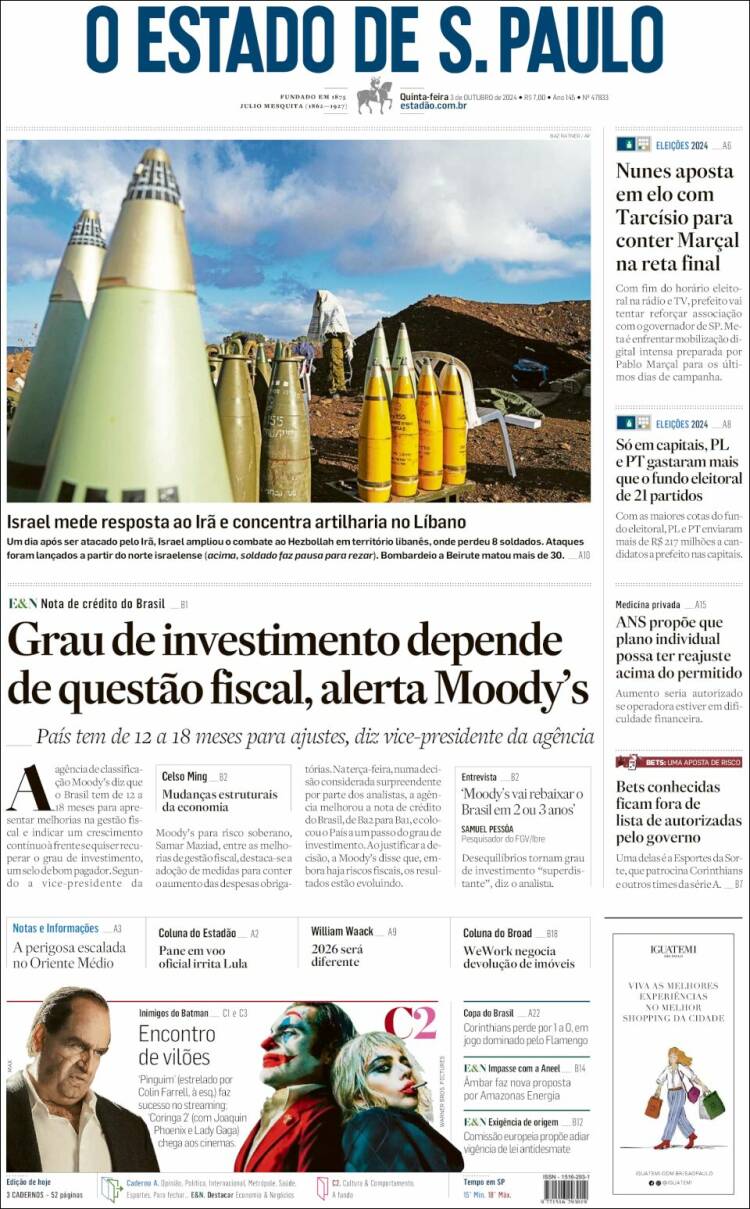 Portada de O Estado de São Paulo (Brasil)