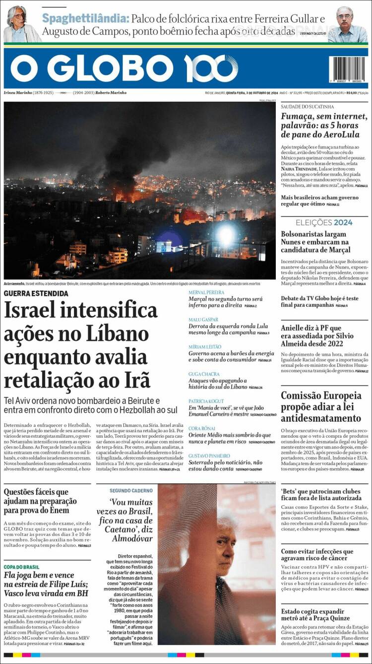 Portada de O Globo (Brasil)