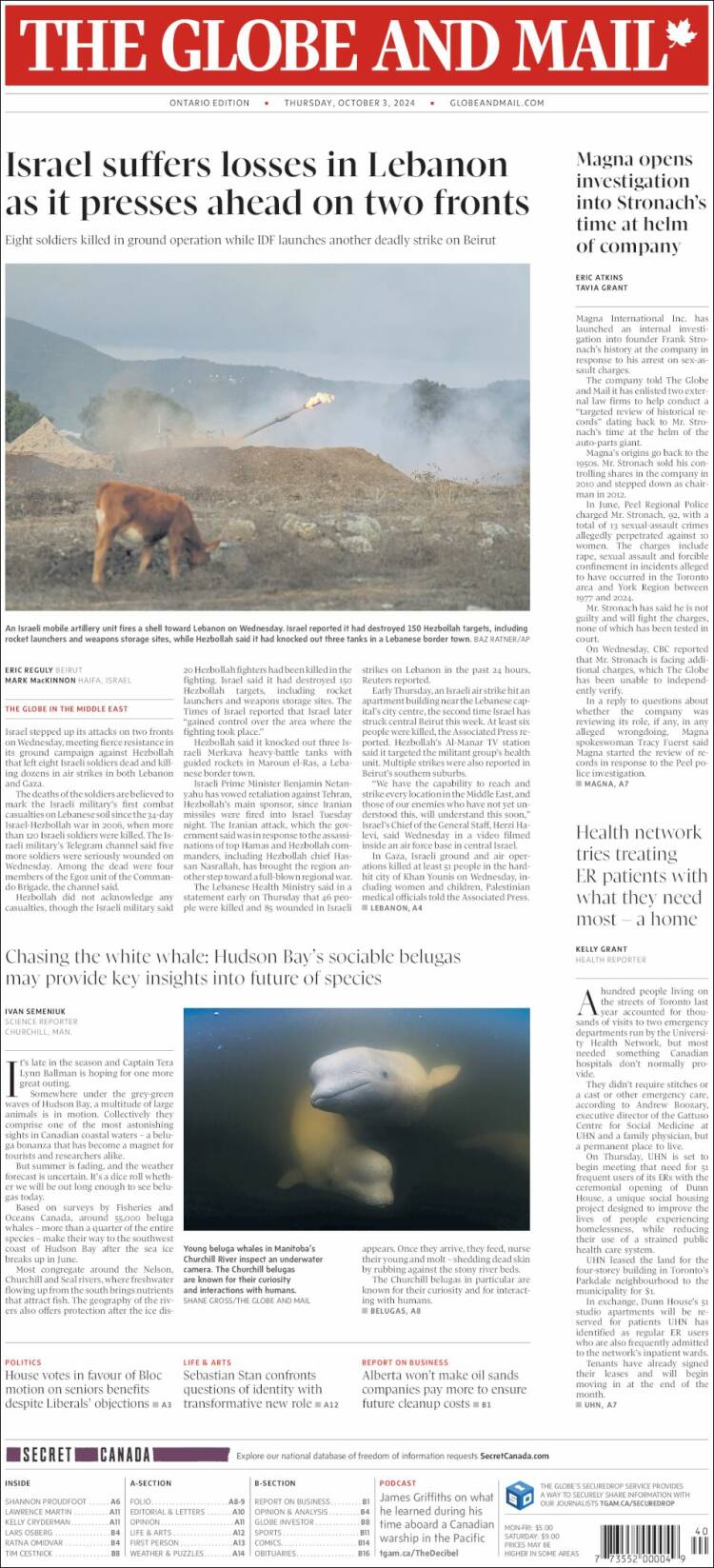 Portada de The Globe and Mail (Canadá)