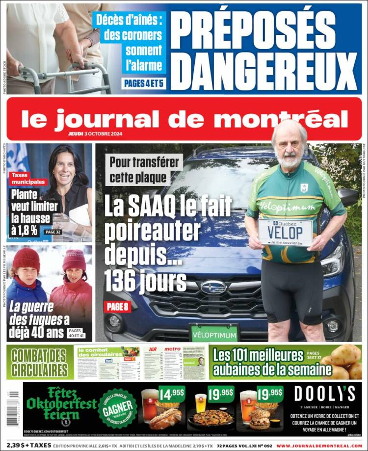 Portada de Le Journal de Montréal (Canadá)