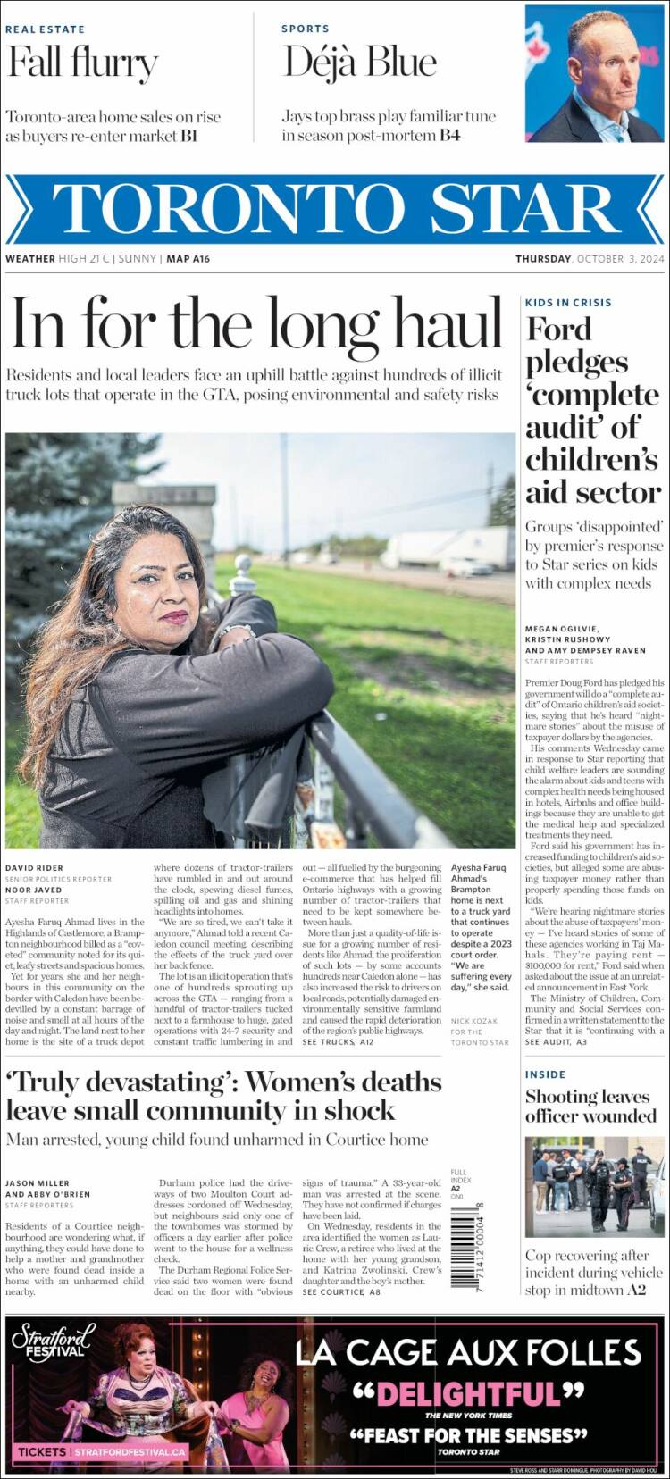 Portada de The Toronto Star (Canadá)