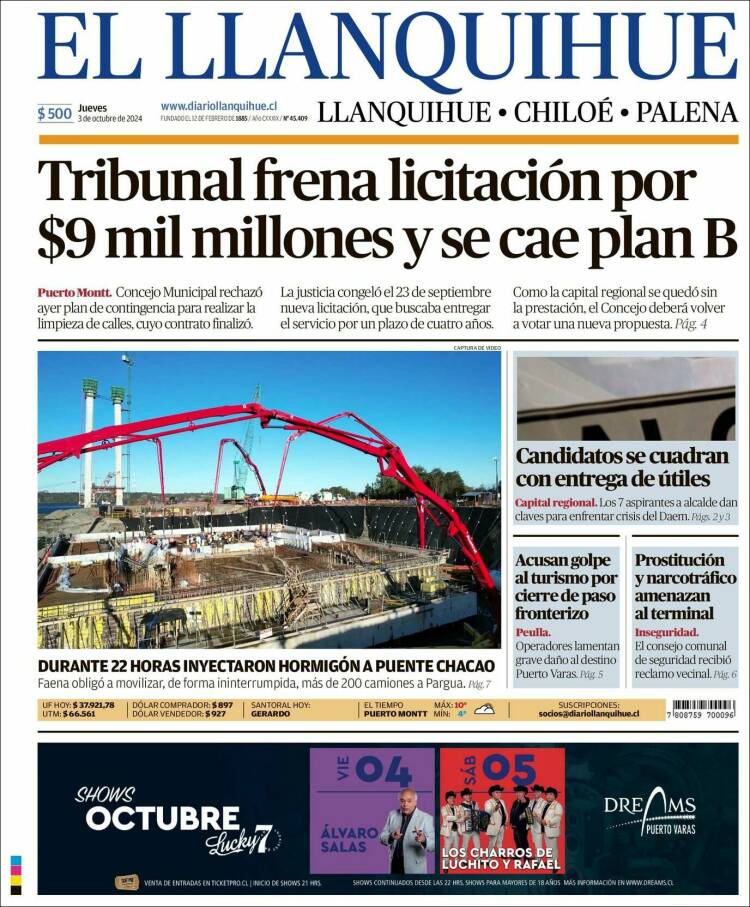 Portada de El Llanquihue (Chile)