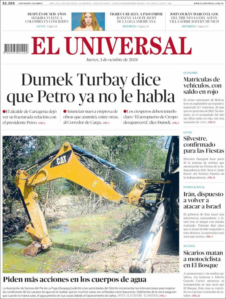 Portada de El Universal (Colombia)