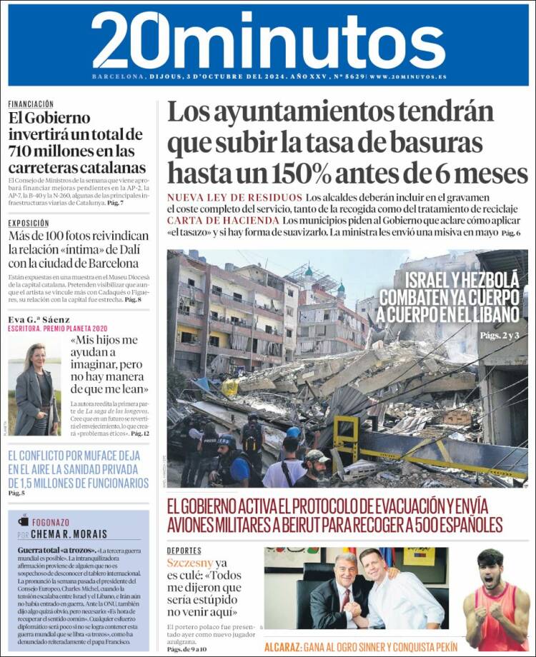 Portada de 20 Minutos - Barcelona (España)