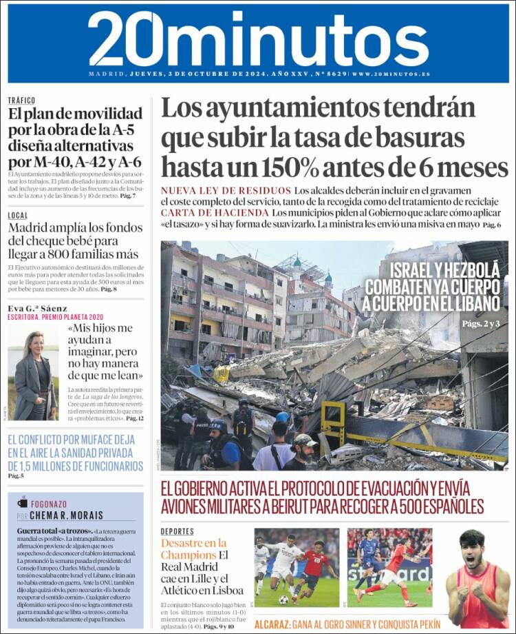 Portada de 20 Minutos - Madrid (España)