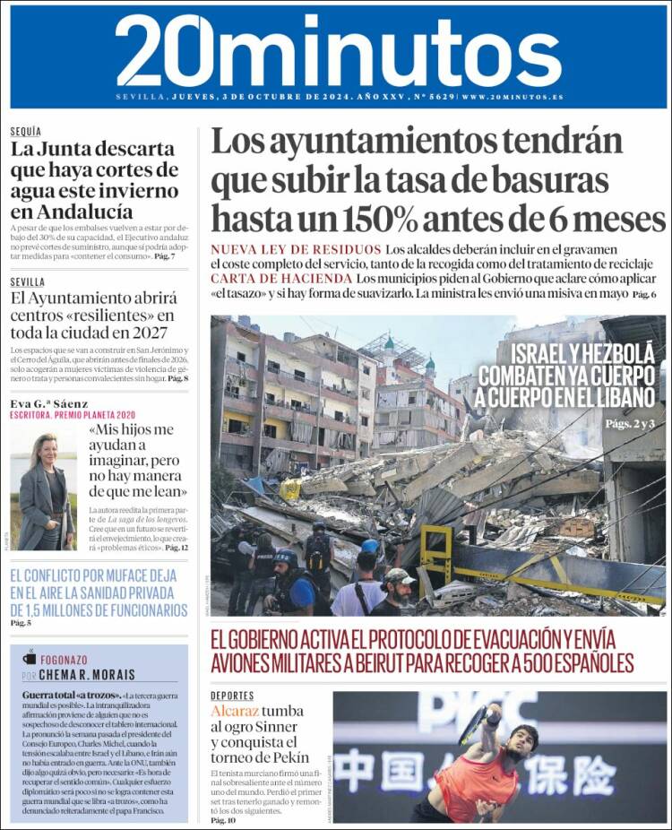 Portada de 20 Minutos - Sevilla (España)