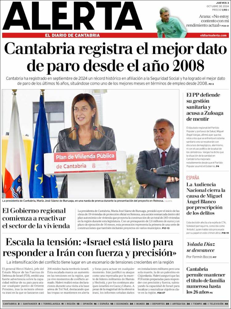 Portada de Alerta - El Diario de Cantabria (España)