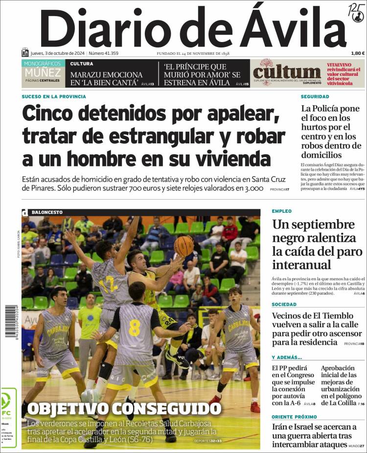Portada de Diario de Ávila (España)