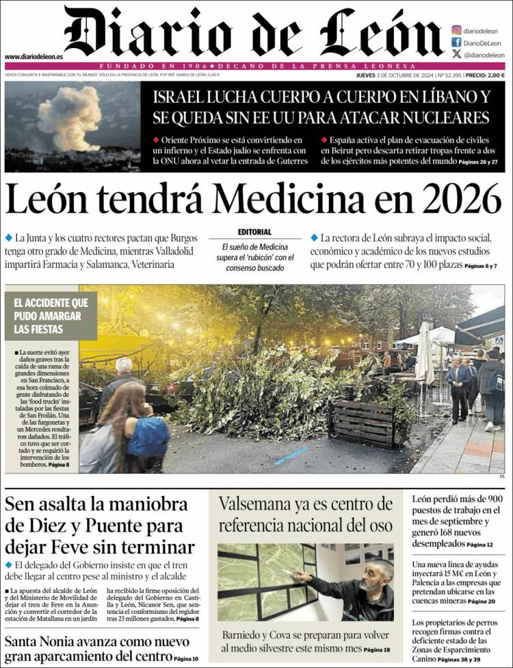 Portada de Diario de León (España)