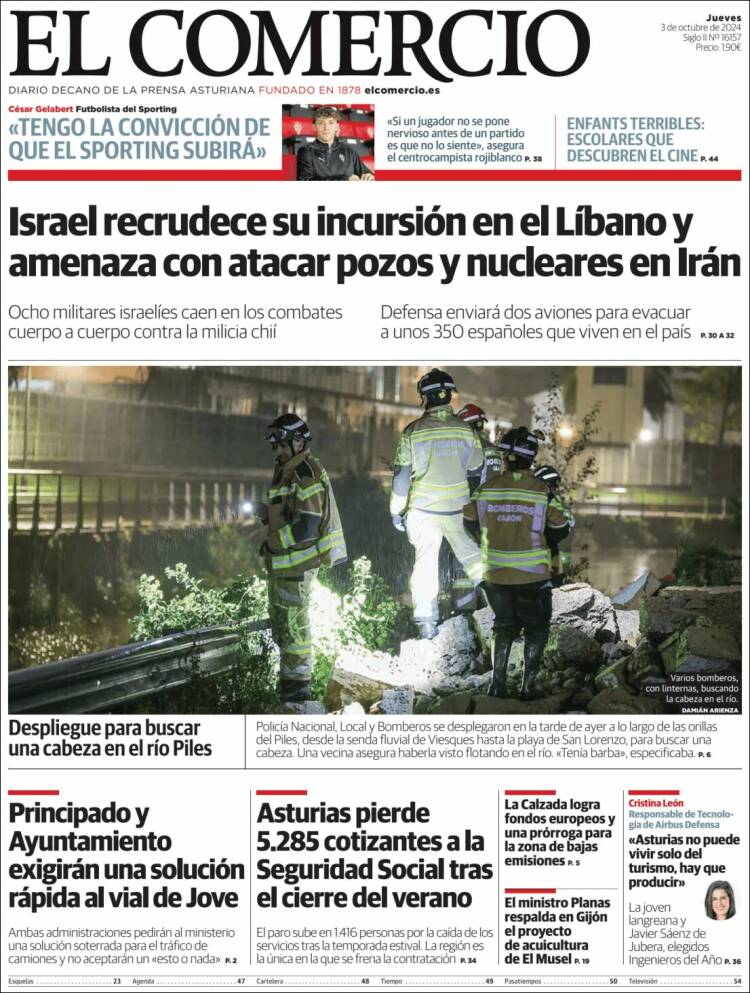 Portada de El Comercio - Gijón (España)