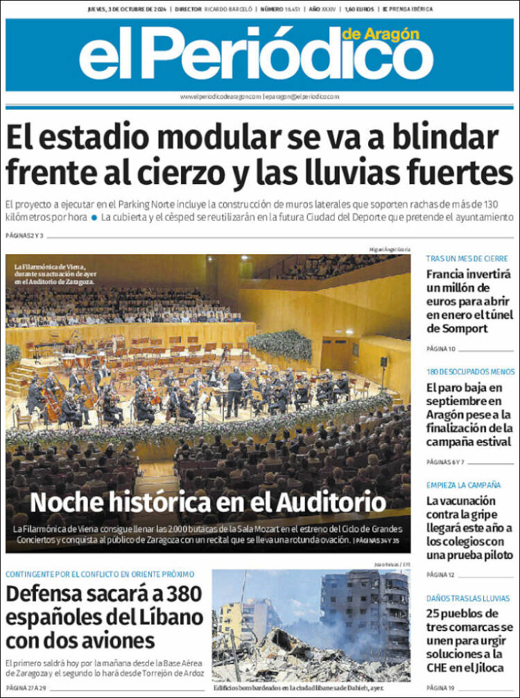 Portada de El Periódico de Aragón (España)